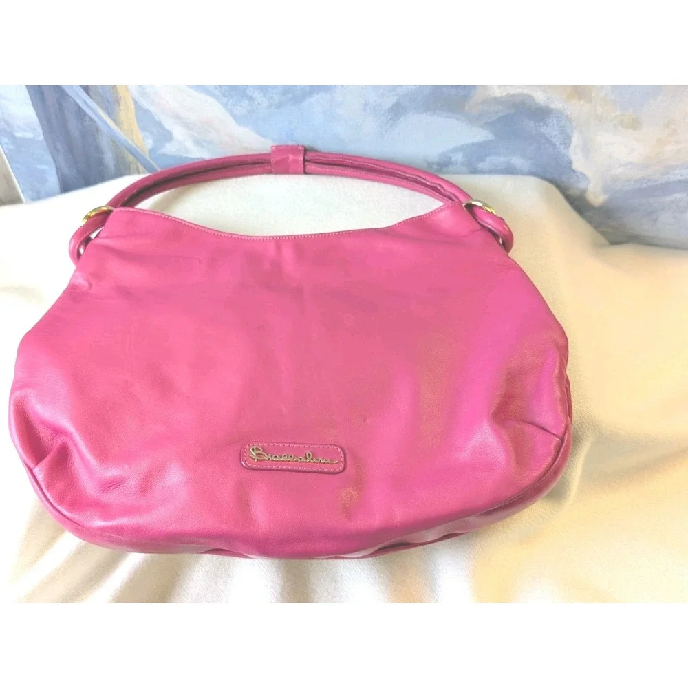 New! Braccialini Italian Leather Embellished Handbag In Fushia